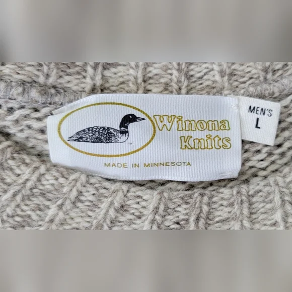 Vintg Early 80s Sweater Mens L Oatmeal Tan w/ Leather Patches Wool Blend US Made - Picture 6 of 11